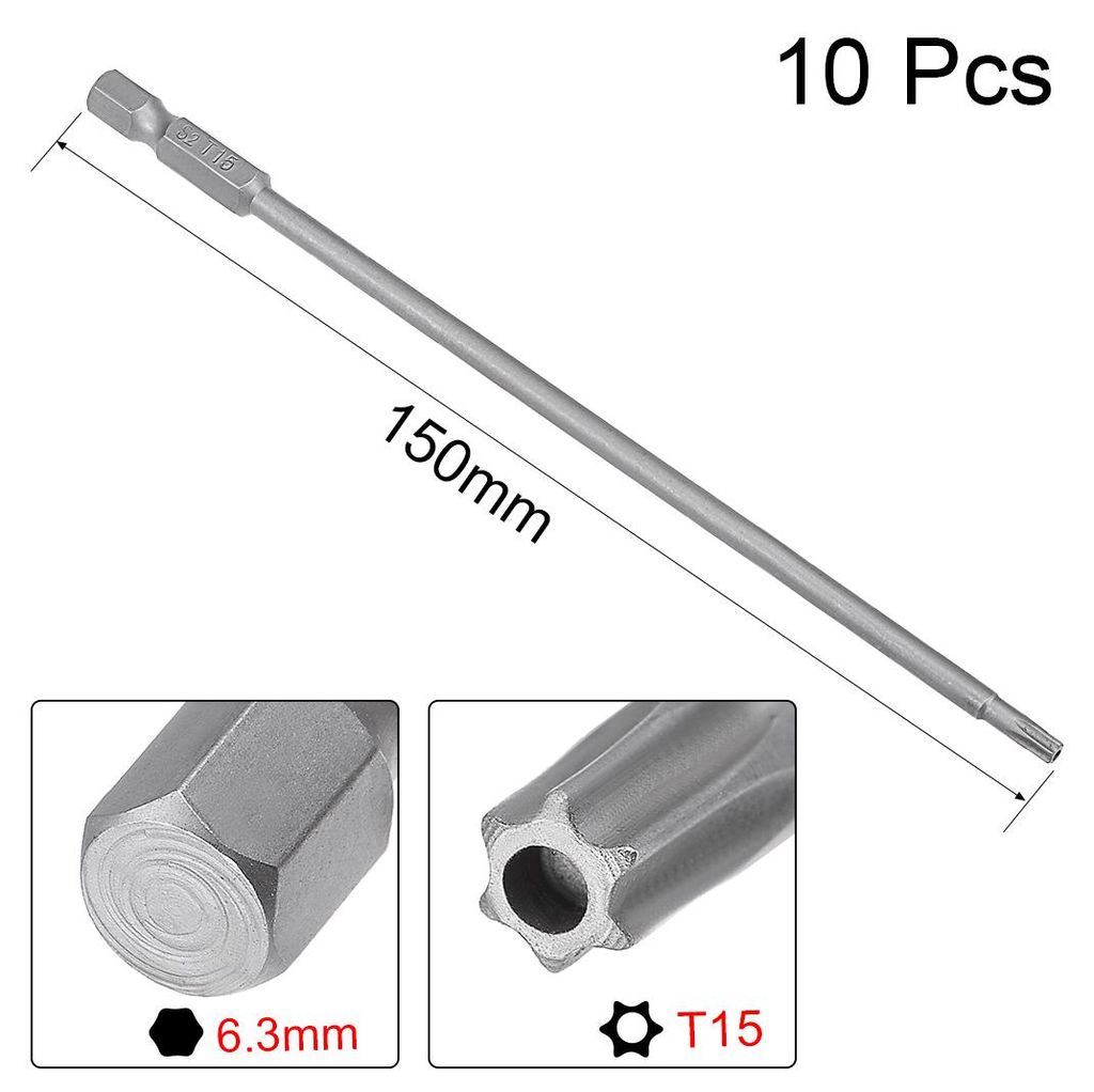 10 Stš¹ck T15 Torx Bit Set, 150mm L?nge Magnetisch Bitsatz mit 1/4 Zoll Hex Sechskant S2 Stahl fš¹r Sicherheit Schraubendreher Akkuschrauber Sc...