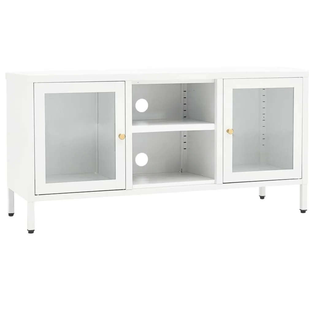 Supporto TV Minimal SYFAX 105cm Acciaio Bianco e Vetro Moderno - 1