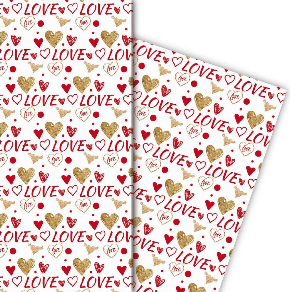 Romantisches Liebes Geschenkpapier mit Herzen, rot, weiß - G4835, 32 x 48cm