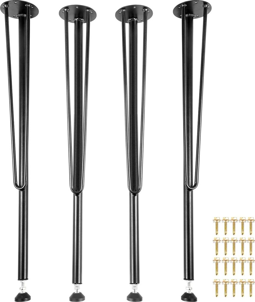 Haarspeld Tafelpoten aus Metall, 28 Zoll. Set von 4 Stabilen Beinen für Tische und Bänke, Schmiedeeisen, mit Gummischutz für den Boden, Ideal f...