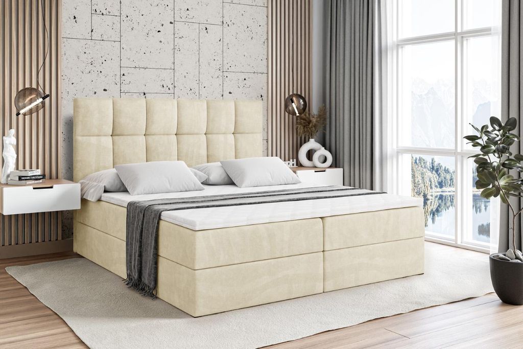 ALTDECOR Boxspringbett mit Matratze und Lattenrost - RICAR - 160x200 cm - Beige Monolith - Boxbett, Topper, Polsterbett mit Bettkasten, Bett mit St...