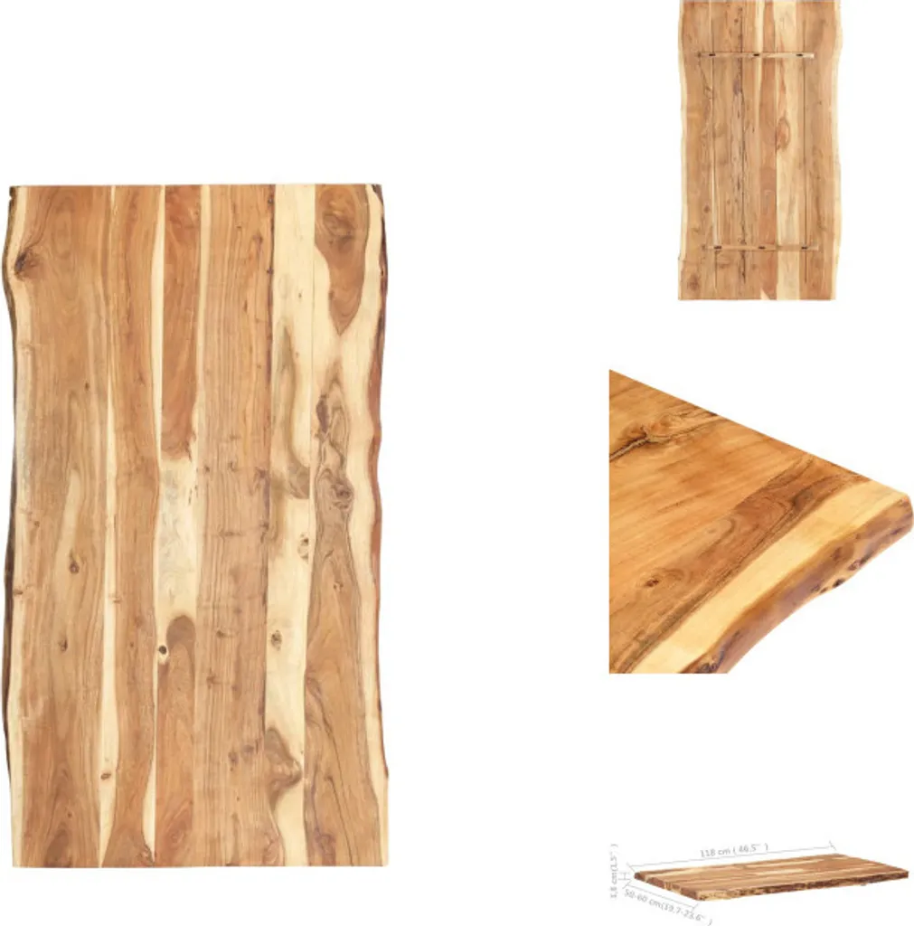 Plateau en Bois d'Acacia 118x60 cm avec Bords Naturels et Aspect Brut