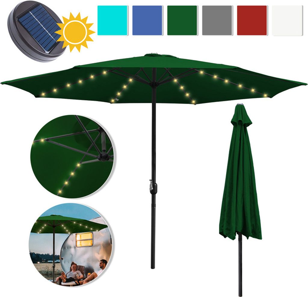 TolleTour 3m Sonnenschirm Gartenschirm Balkonschirm UV40+ Garten Wasserabweisend mit LED Solar,Grün,3m