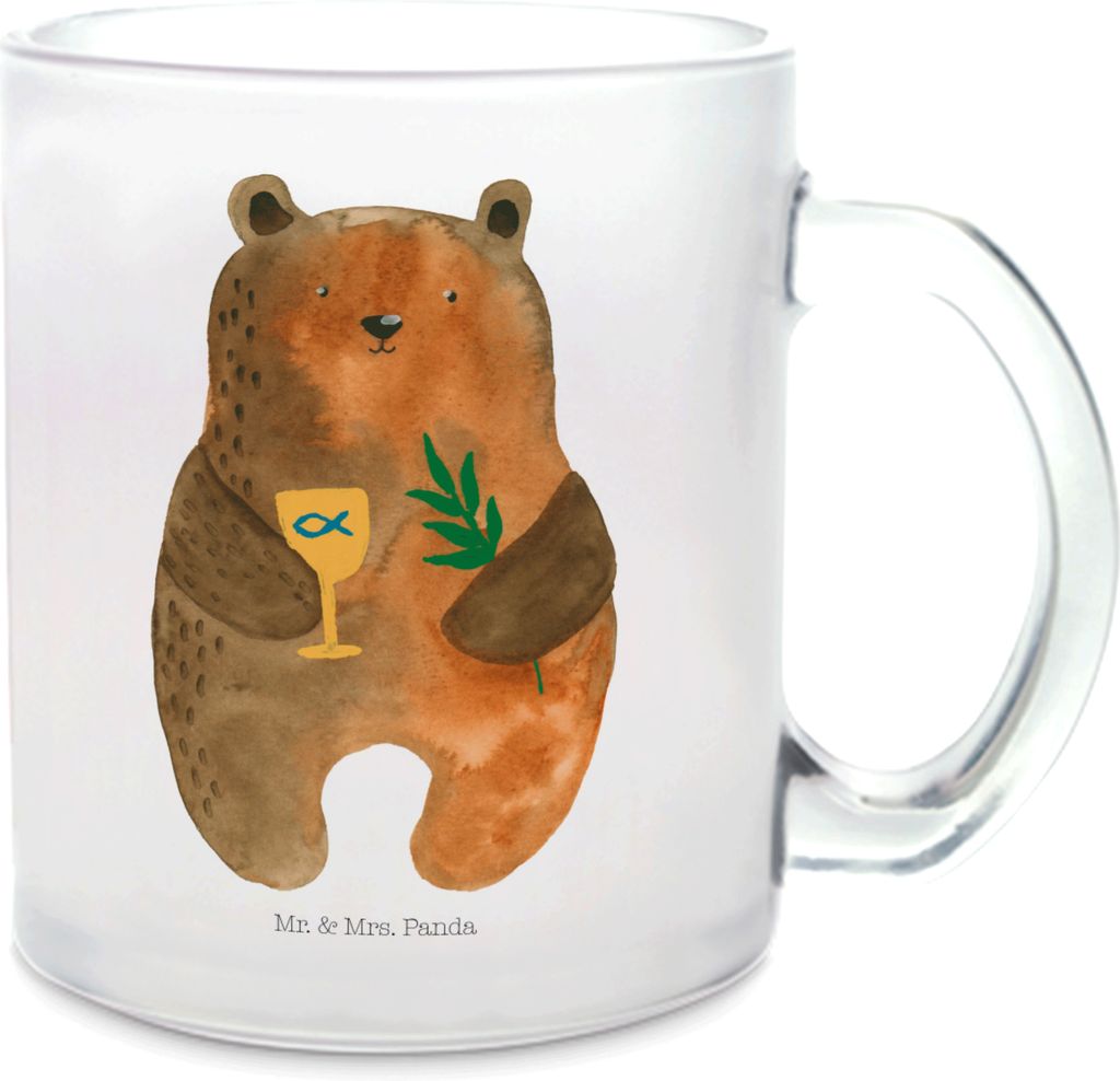 Mr. & Mrs. Panda Henkelbecher Bär Konfirmation - Transparent - Geschenk, Trinkglas, Teetasse aus Glas, Evangelisch, Haferl, Tee Tasse, Kirche, Ted...