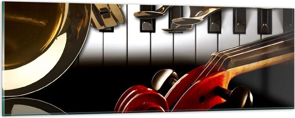 Bilder auf glas - Klaviertasten Musik Instrumente - 90x30cm - Glasbilder - Wandbilder - Kunstdruck - zum Aufhängen bereit - Wanddekoration aus Gla...