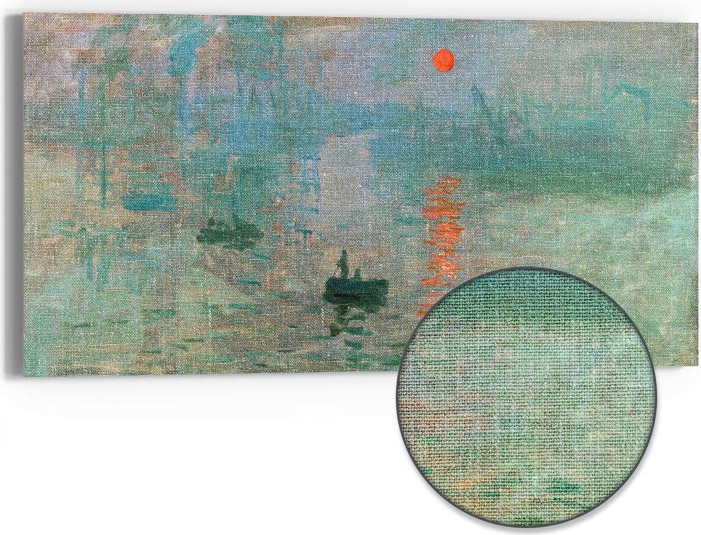 DEQOART Hybrid Leinwand Bild 60x30 cm 'Fluss im Morgenrot' Wandbild Glas flach modern