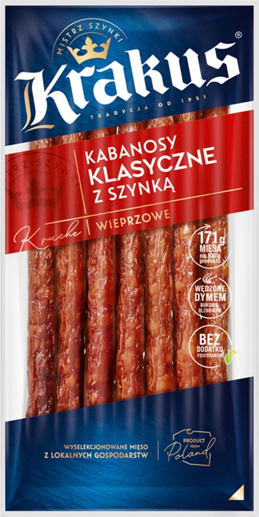 Kabanosy klasyczne z szynką 180 g Krakus Zdjęcie produktu 