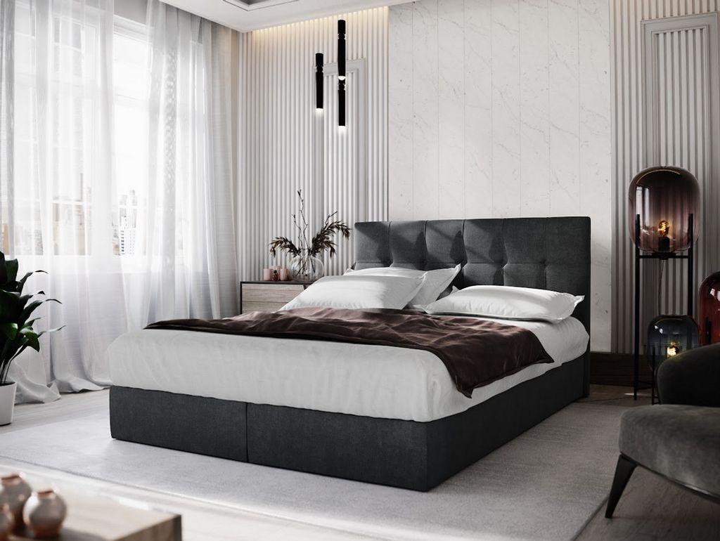Boxspringbett mit Stauraum PURAM – 200x200, Schwarz