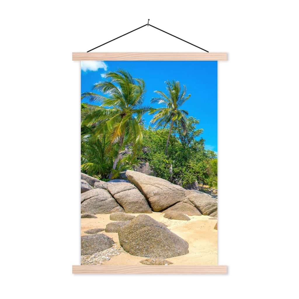 MuchoWow Textilposter Strand - Tropen - Meer - Pflanzen 120x180 cm mit holzfarbenen Rahmen - Textil-Plakat