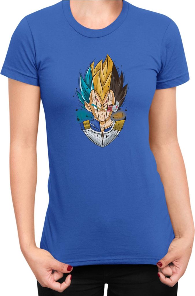 Damen T-Shirt Dragon Anime Manga Ball Z Vegeta Blue Yellow, Lady XS / Blau