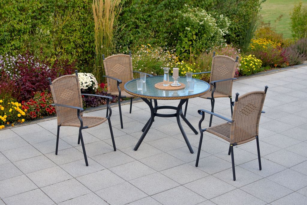Merxx Gartenmöbelset "Roma" 5tlg. mit Tisch Ø 100 cm - Produktbild 