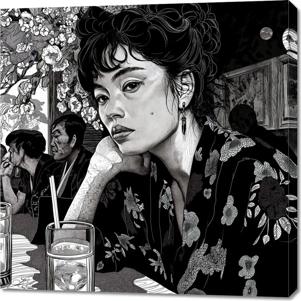 Grand tableau Kimono noir 90 x 90 cm impression HD châssis bois