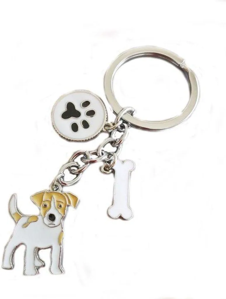 Porte-clés Jack Russell en métal 10 cm - Accessoire chien robuste Argent