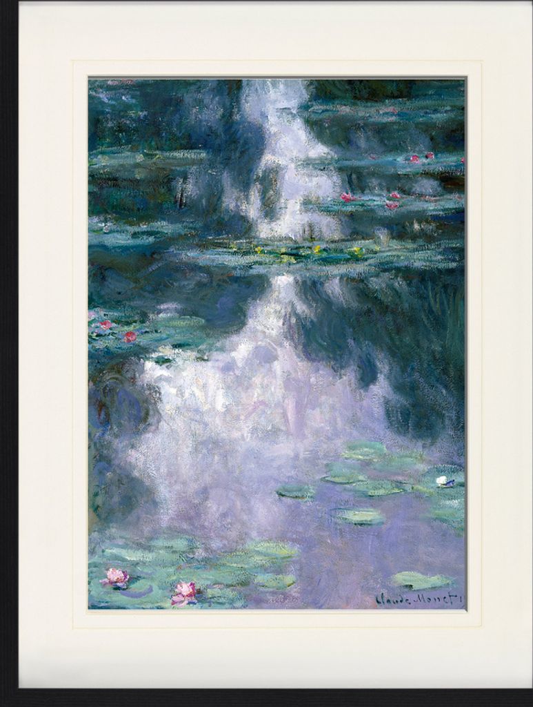 Claude Monet Gerahmtes Bild Mit Edlem Passepartout | Wand-Bilder | Im Bilderrahmen - Seerosen, 1907 (dunkelblau) (80 x 60 cm)
