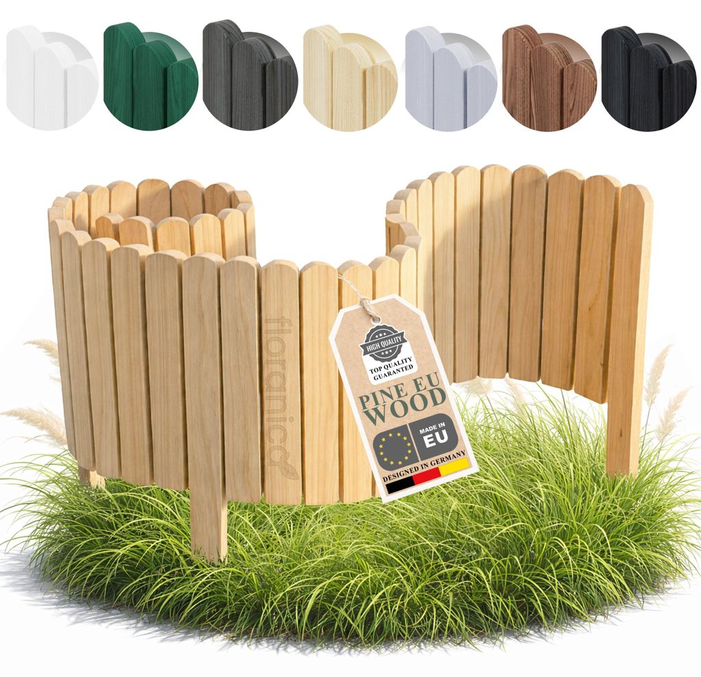 Floranica Beeteinfassung Rasenkante Holz 10 x 100 cm Holzbraun Beetumrandung Gartenzaun Rollborder Palisade Holzzaun