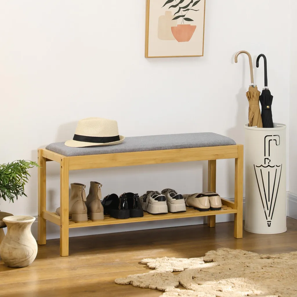 Étagère à chaussures en bambou 90x30x46 cm - Banc de rangement naturel - 2