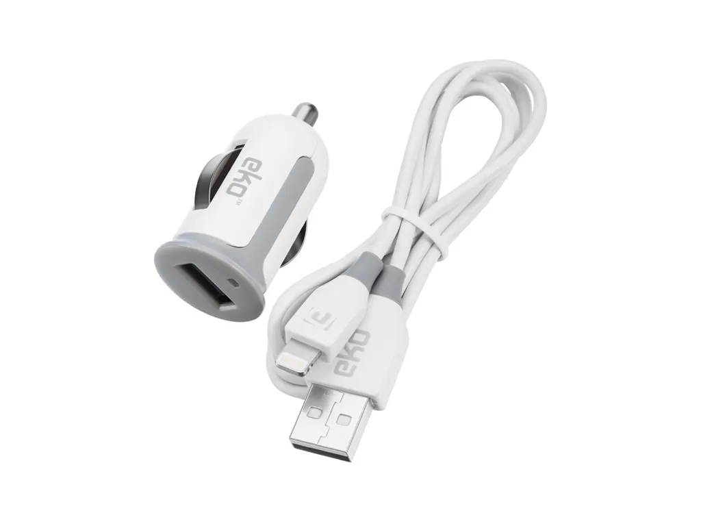 Eko Caricabatterie Auto iPhone MFi Bianco - 1A con Cavo 1m Incluso