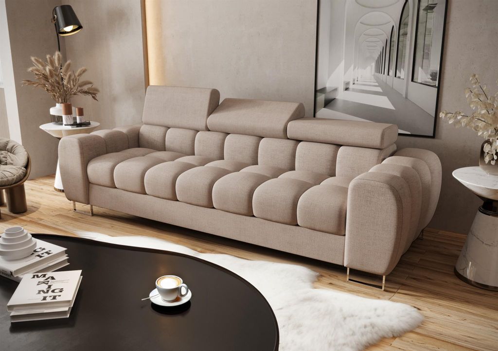 Sofa Designersofa BASTIEN 3-Sitzer in Stoff Moly Beige