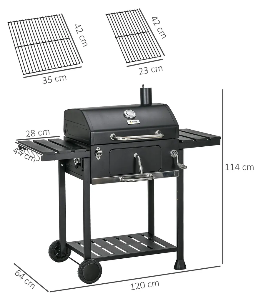 Barbecue charbon de bois surface 58x42 cm et tablettes rabattables