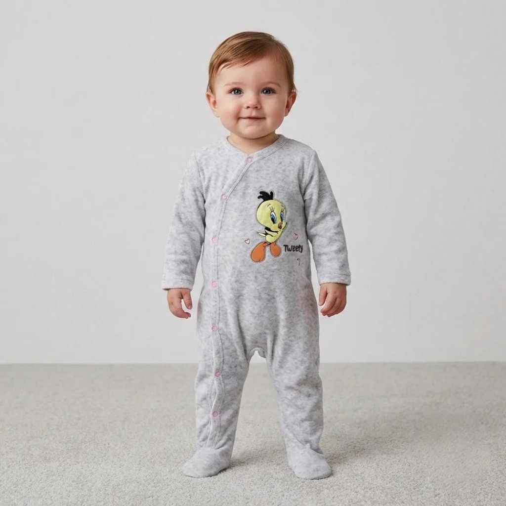 Looney Tunes Tweety Baby Kleinkind Velour Body Strampler Einteiler – Bunt / 80