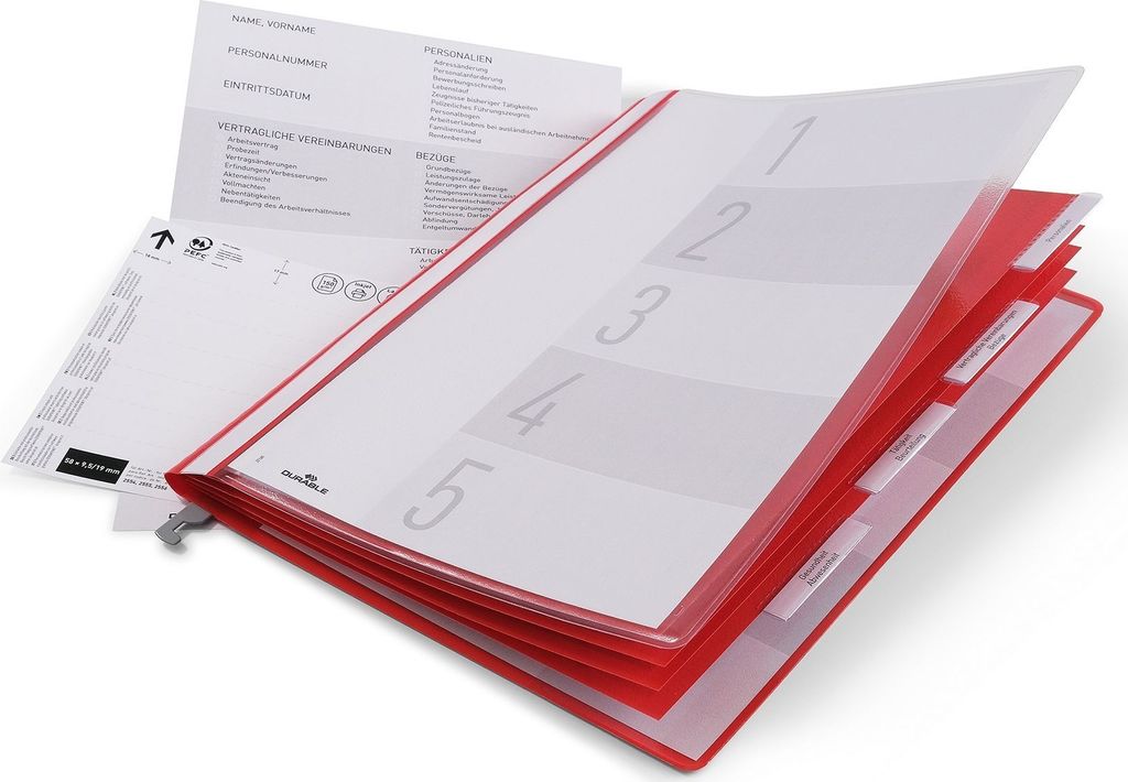 Personalhefter A4 Hartfolie 5-fach-Register rot SB-Beutel Packung mit 5 Stück
