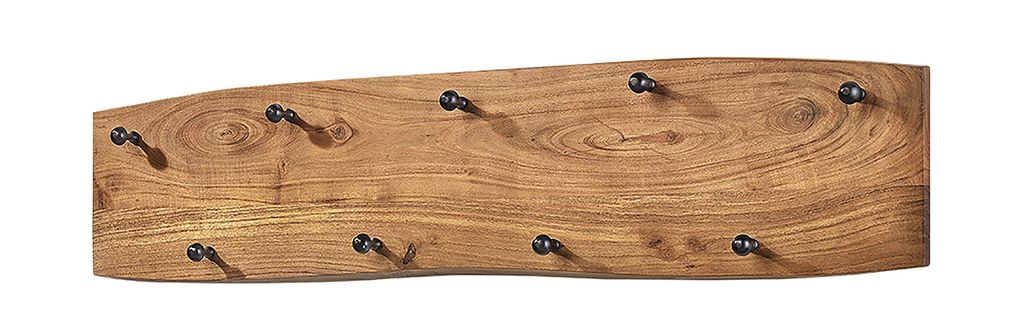 Kobolo Garderobe Wandgarderobe - aus Mangoholz - mit 9 Haken - Garderobe Haken Kleiderhaken Hängeregal Flur Garderobenregal Ablage Einrichtung Möbel