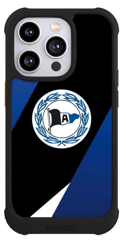 NIVOCASE Hülle für Apple iPhone 14 Pro Stoßfeste Handyhülle NIVOmax Case Schwarz Arminia Bielefeld DSC Offizielles Lizenzprodukt
