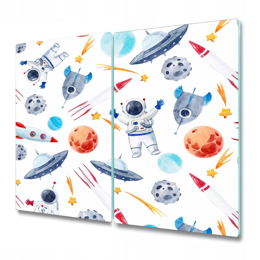 Küchenschneidebrett - Glasschneidebrett - Herdabdeckung - 2x 30x52 cm - Planet der Astronauten