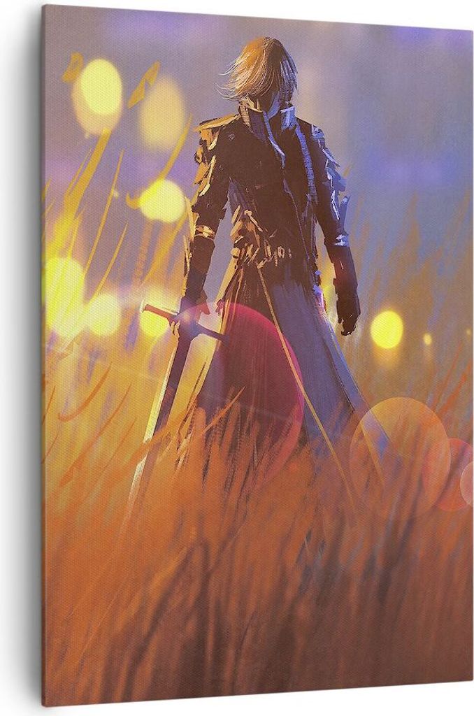 Bild auf Leinwand - Leinwandbild - Einteilig - Krieger Schwert - 70x100cm - Wand Bild - Wanddeko - Wandbilder - Leinwanddruck - Kunstdruck - Wandde...