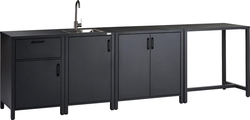 BELIANI Outdoor-Küche 4er Set Graphitgrau Aluminium mit Spüle Bartisch Moderne Gartenküche Outdoor-Küchenmöbel Kücheninsel für Garten Draußen
