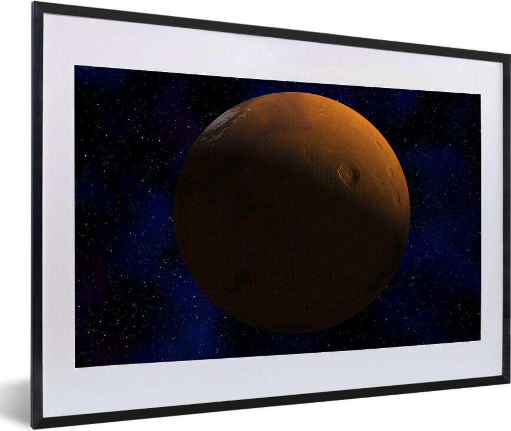 MuchoWow Gerahmtes Poster Mars vor einem dunklen Hintergrund 60x40 cm - Poster mit Schwarzem Bilderrahmen Wandposter Rahmen Foto Bilder - Schlafz...