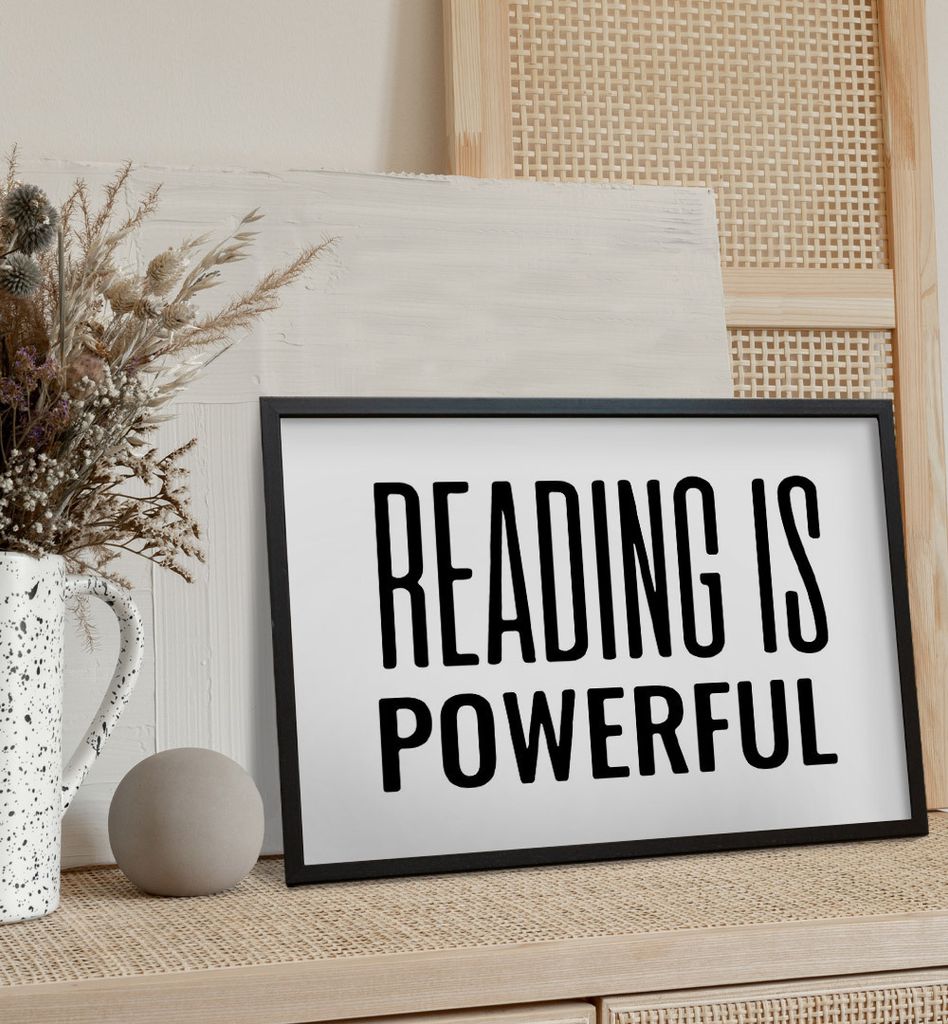 Poster Lesen ist stark, groesse_poster:30x40 cm, groesse_rahmen:weiß Passepartout 40x50 cm