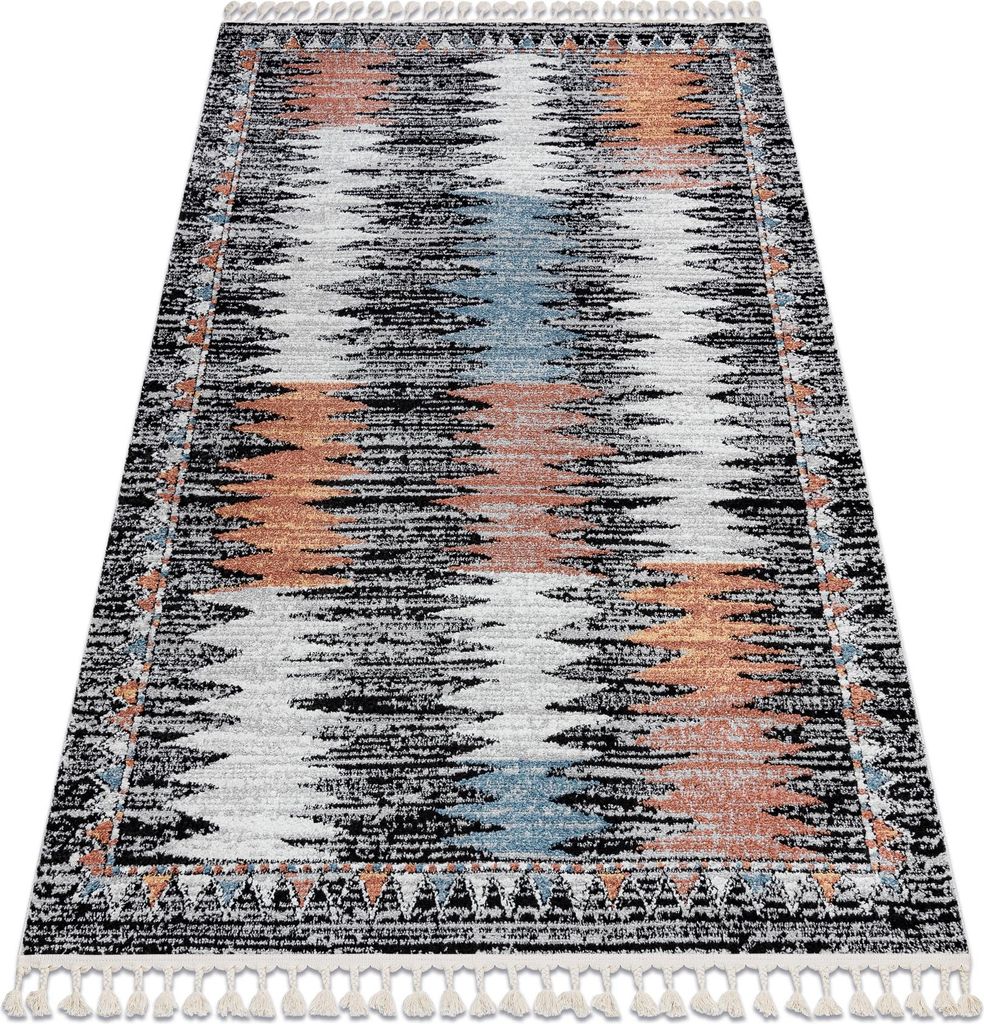 Modern Teppich BELLE BR23A schwarz / rosa Franse Schwarz 80x150 cm