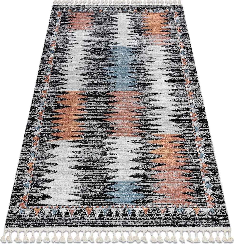 Tapis de chambre moderne 160x220 cm BELLE BR23A noir rose à pompons