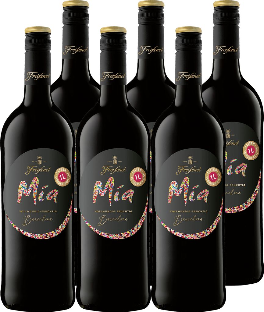 Freixenet Mia Tinto Spanischer Rotwein (6x1,0l) Set - 1,0 Liter Sonder-Edition - Wein, halbtrocken, geschmeidig und ausbalanciert, vollmundig fruchtig