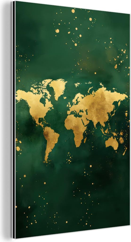 MuchoWow Wanddekoration Metall Metallbild Wandkunst 100x150 cm Weltkarte - Grün - Gold MuchoWow Aluminium Gemälde - Bild