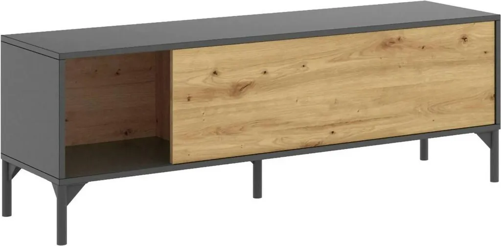 Meuble TV pour Salon Moderne Porcia - Rangement Multimédia Chêne Brun