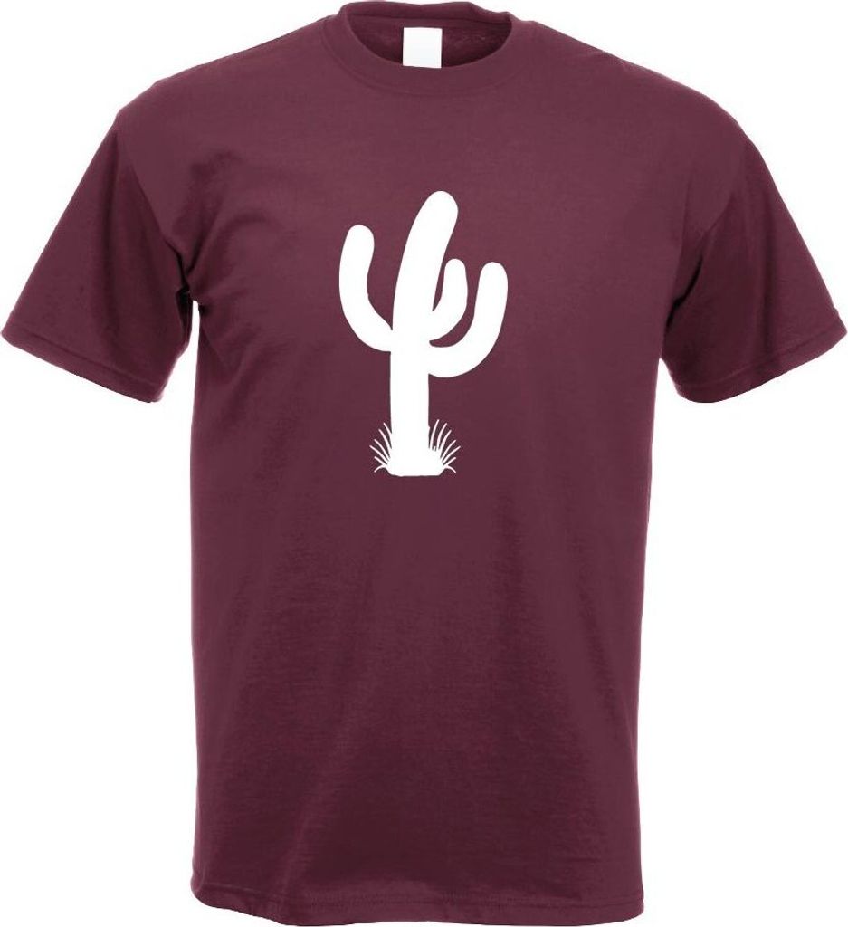 Kiwistar - T-Shirt - Burgund - Kaktus Saguaro Piktogramm Motiv Bedruckt Funshirt Design Print - mit Motiv Bedruckt - Funshirt Design - Sport - Frei...
