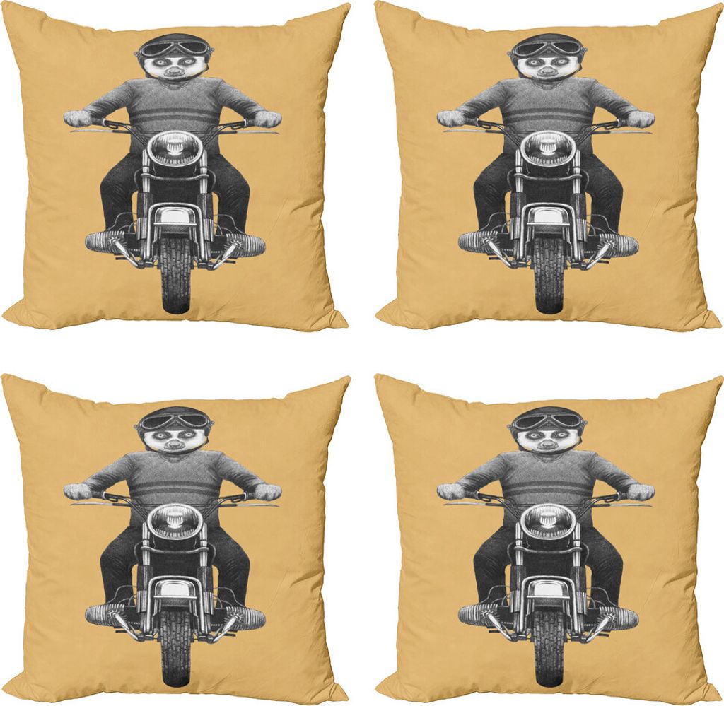 ABAKUHAUS Lemur Kissenbezug Set (4 Stück), Tropical Affe Scooter Kunst, Moderner Doppelseitiger Digitaldruck, 45 cm x 45 cm, Sand Braun Pale Taupe