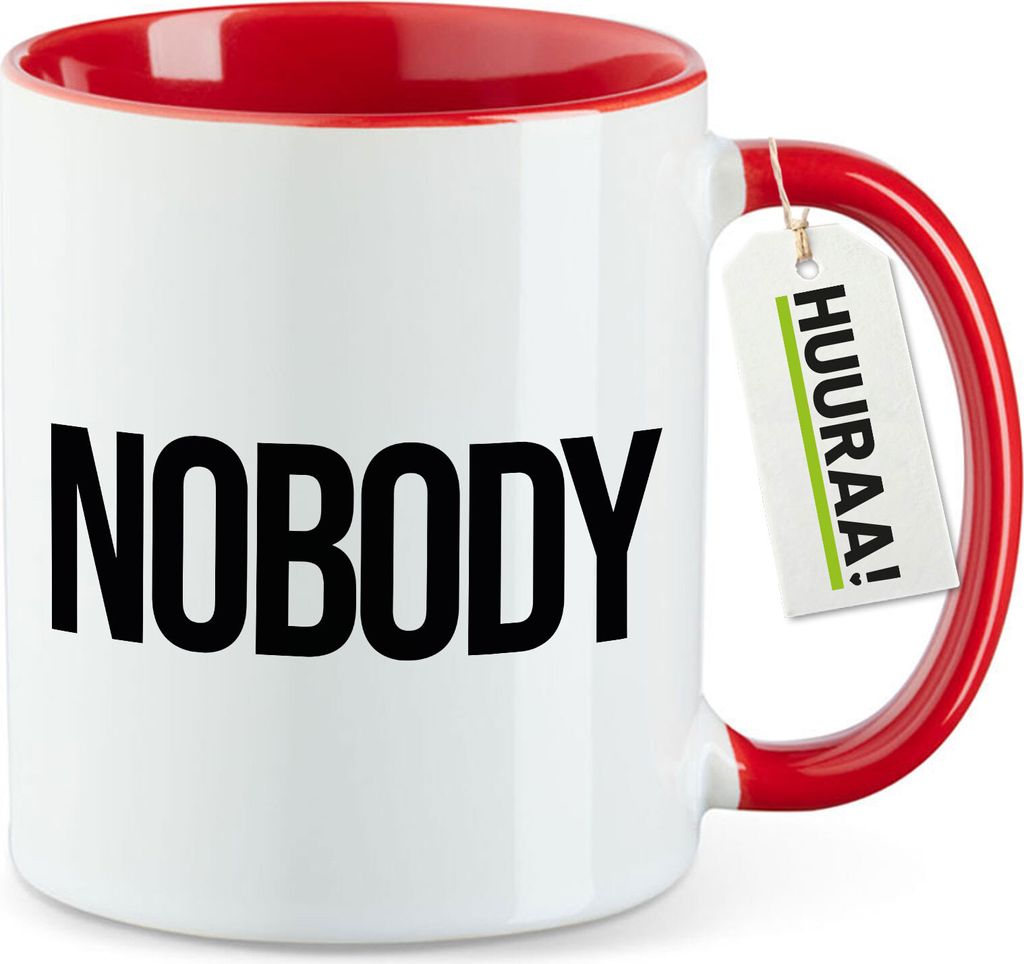 Huuraa Kaffeetasse Nobody Schriftzug 330ml Rot Keramik Kaffeebecher Geschenkidee