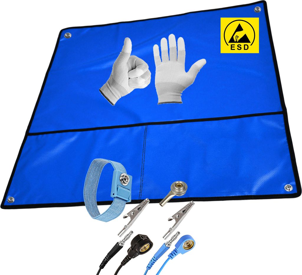 Minadax 60×60 cm ESD SET Antistatische Arbeitsmatte Tischmatte Unterlage | Tragbar & Faltbar + Manschette + Erdungskabel + ESD Handschuhe - Schutz...