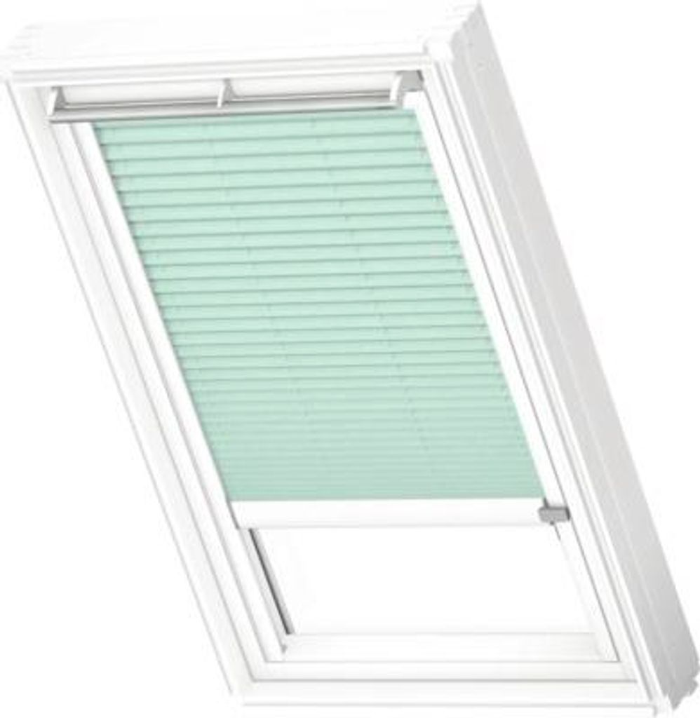 VELUX Dachfenster Plissee blickdicht mint mit weißem Alu-Rahmen solarbetrieben FSL PK06 1281KWL