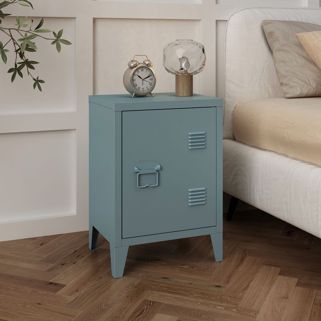 Nachtschrank ‘Inari’ mit Türgriff links Stahl 57 x 40 x 30 cm Graublau