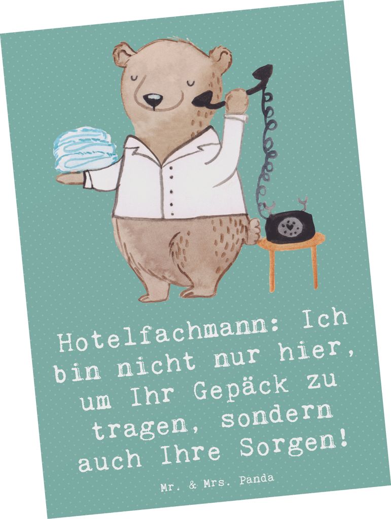 Mr. & Mrs. Panda Postkarte Hotelfachmann Sorge - Meeresbrise - Geschenk, Grußkarte, Berufsprodukte, Beruf, Verwaltung, Housekeeping, Berufsleben, ...
