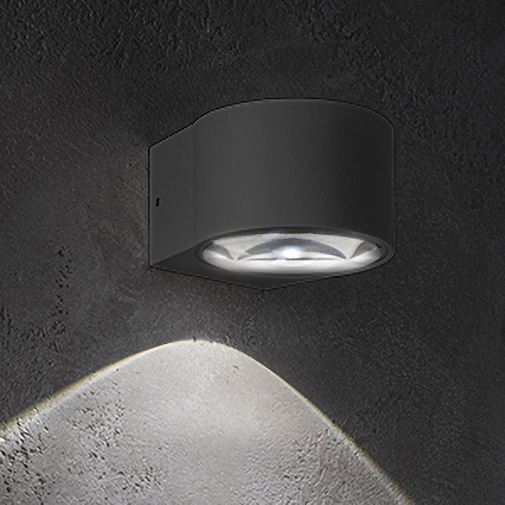 Moderne LED-Wandleuchte mit Linse, IP65 für Außen/Innen, Gehäuse aus Aluminium-Druckguss in Dunkelgrau, 6W, 3000K, kompaktes und elegantes Design