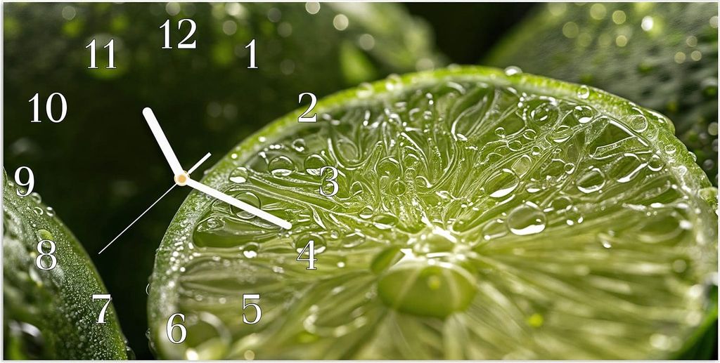 Wanduhr aus Glas mit Motiv Frische Limetten- 60 x 30 cm - inkl. Aufhängesystem