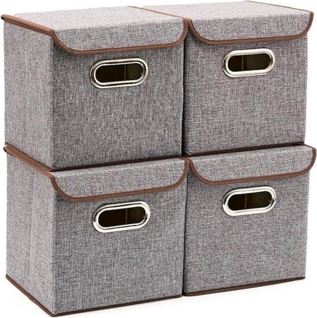 Organisateur de placard en tissu gris set de 4 paniers pliables 25 cm