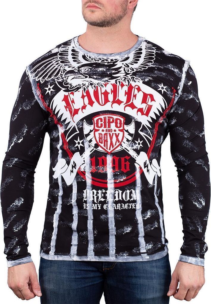 Cipo & Baxx Herren Longsleeve CL493 Schwarz L