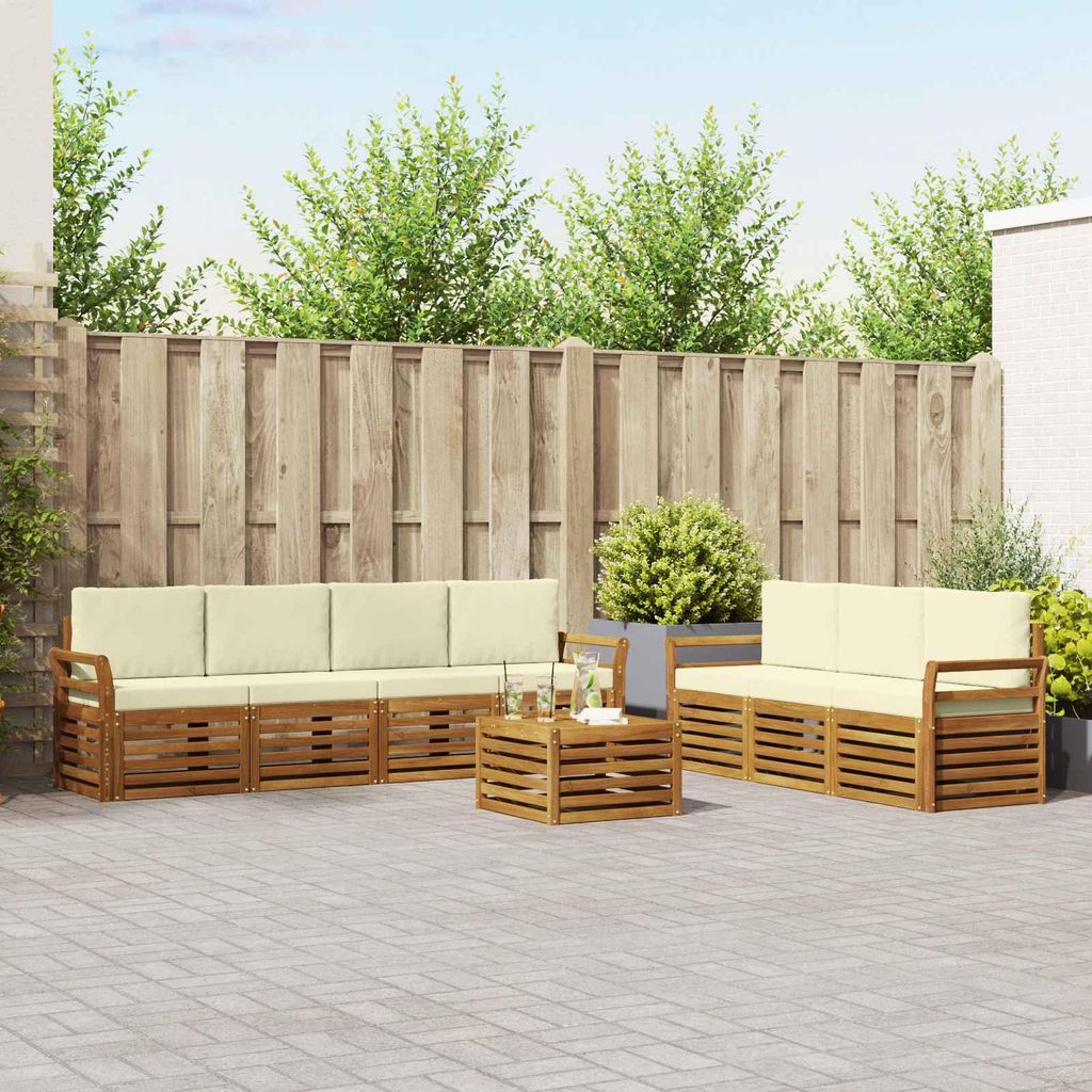 "SALE 2026"Sofagarnitur - CLORIS - Balkonmöbe/Sitzgruppe - 8 pcs - Moderne Design - Natur und Creme Massivholz Akazie - Gartensofas NeuMöbel641111