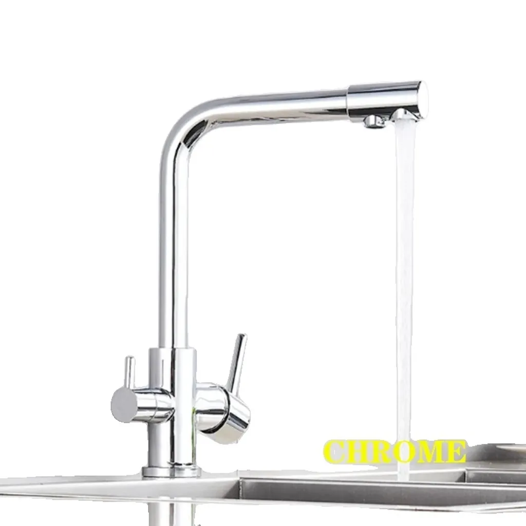 Rubinetto da cucina, design a due maniglie, materiale in ottone resistente, stile contemporaneo , Cromo